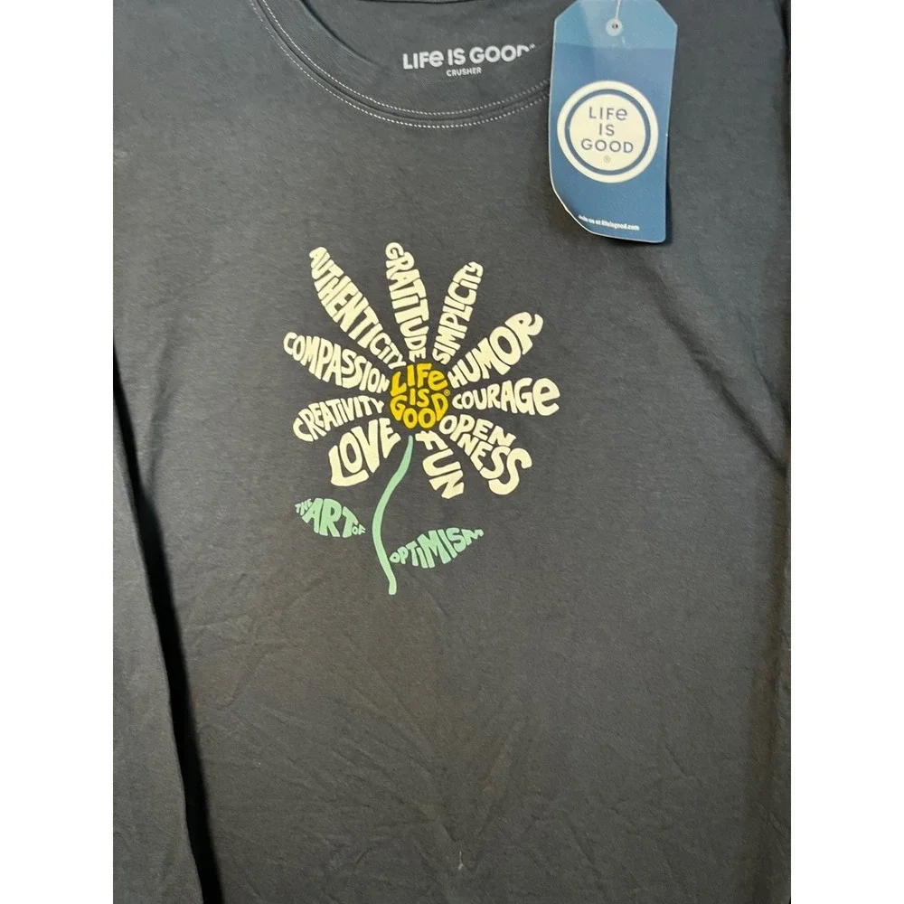 NWT Life is Good The Art of Optimism Blue Long  Sleeve Daisy Tee XL - Picture 4 of 8